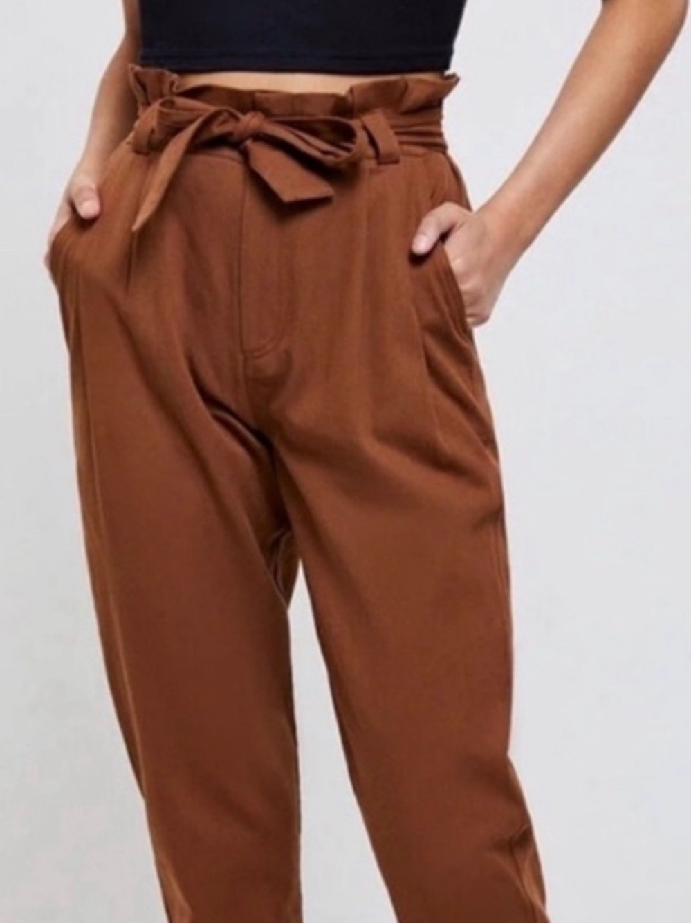 Love Tree Paperbag Waist Tie Trousers - Brown